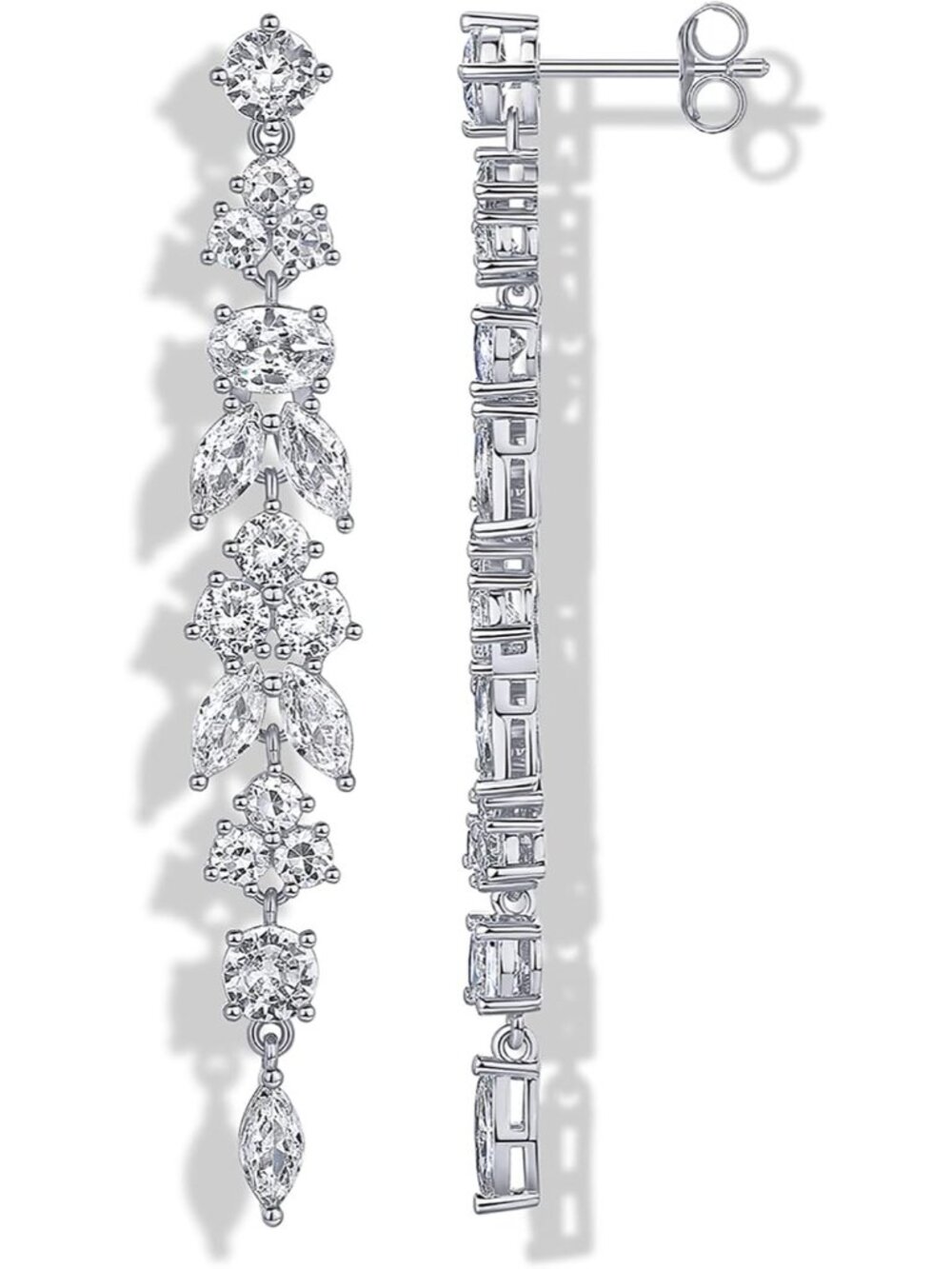 14K Gold Plated Cubic Zirconia Dangle Earrings for Women - Crystal Long Bridal D